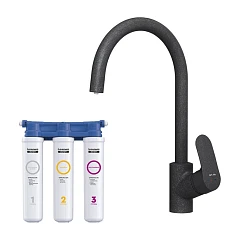 Смеситель AM.PM Like F8007S22 для кухни с каналом для питьевой воды и фильтром гранитная крошка черный