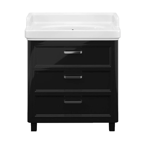 Тумба под раковину Kerama Marazzi Pompei 80 черная глянцевая, 3 ящика