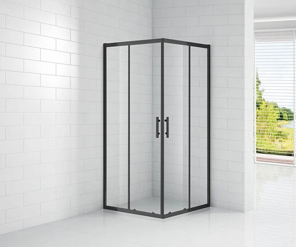 Душевой уголок Cezares ECO-O-A-2-90-C-NERO 90*90*190 профиль черный матовый с поддоном