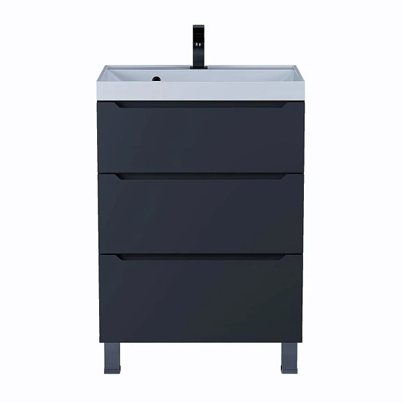 Тумба с раковиной Uperwood Tanos 60 черная, напольная, 3 ящика