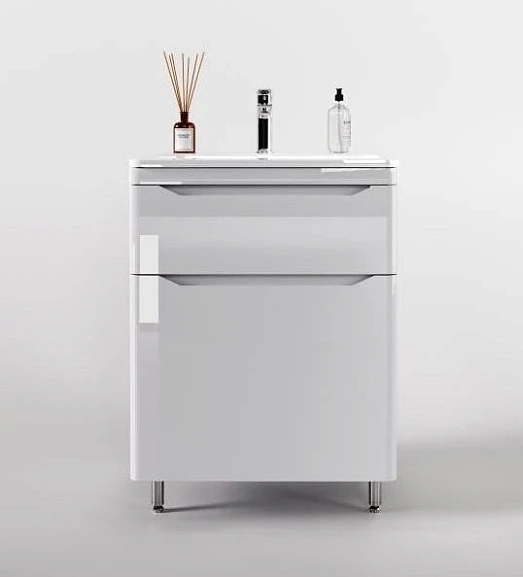 Тумба с раковиной Style Line Марелла Люкс 60 напольная белый глянец