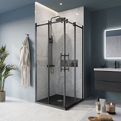 Душевой уголок BelBagno MARINO-A-2-90-C-NERO 90*90*195 профиль черный матовый без поддона