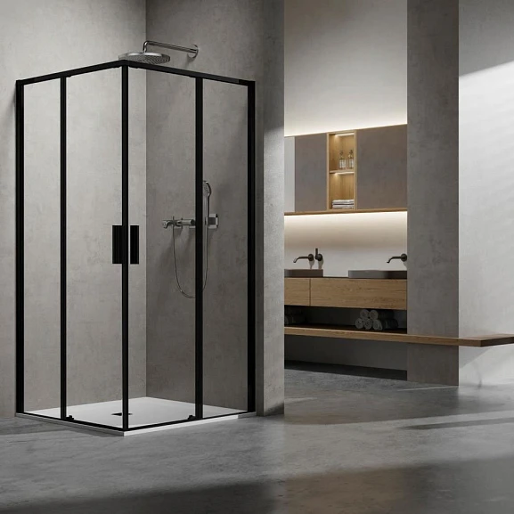 Душевой уголок Slim 8mm Vincea 100*90*200 профиль черный матовый без поддона