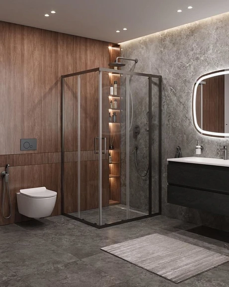 Душевой уголок Cezares Molveno MOLVENO-AH-21-90+20-C-GM-IV 110*90*195 профиль оружейная сталь без поддона