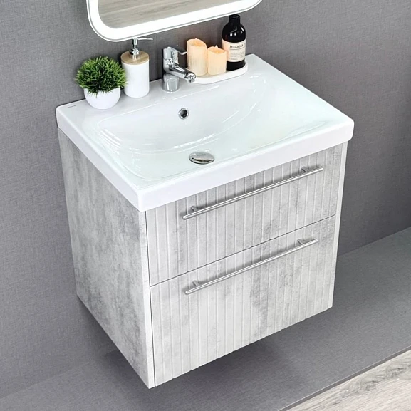 Тумба с раковиной Alavann Emma 60 серый бетон (раковина Moduo 60)