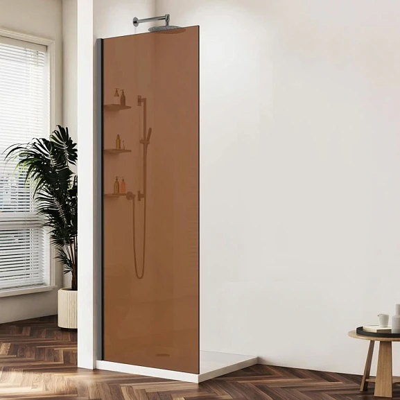 Душевая перегородка Vincea Walk-In 100*200 стекло янтарь профиль вороненая сталь (без поддона)