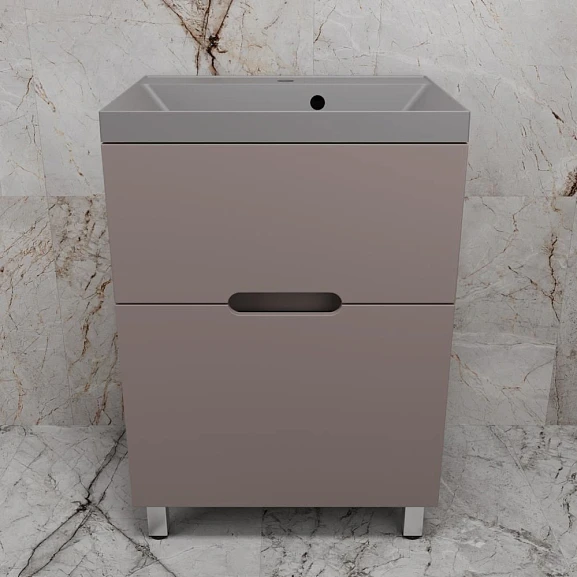 Тумба с раковиной Style Line Матис 60 напольная тауп темный (раковина Asti 60*45 серый шелк)