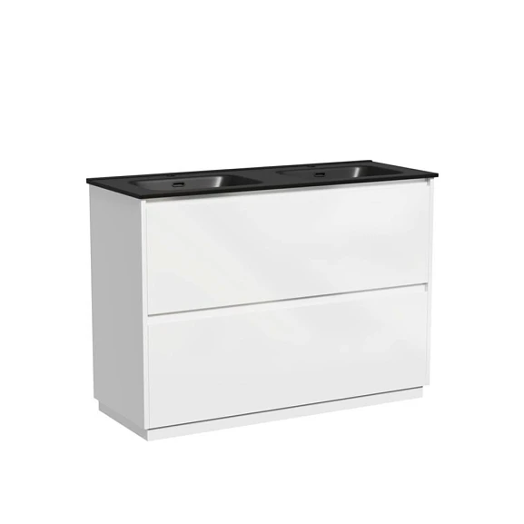 Тумба с раковиной Sancos Libra 120 напольная белый глянец (двойная раковина Element CN7004MB черная матовая)