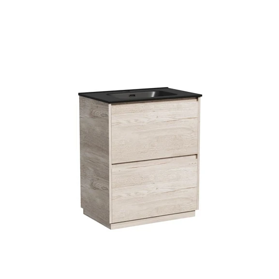 Тумба с раковиной Sancos Libra 70 напольная дуб галифакс натуральный (раковина Element CN7007MB черная матовая)