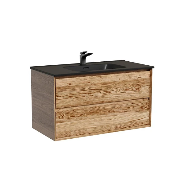 Тумба с раковиной Sancos Marmi 2.0 90 дуб чарльстон (раковина Element CN7002MB черная матовая)