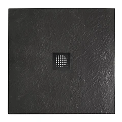 Душевой поддон BelBagno Uno 90*90*3,5 квадратный черный с сифоном и черной матовой декоративной накладкой