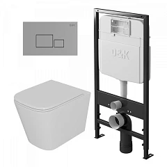 Комплект инсталляции D&K DI8055119 с безободковым унитазом Quadro, клавиша смыва Quadro хром
