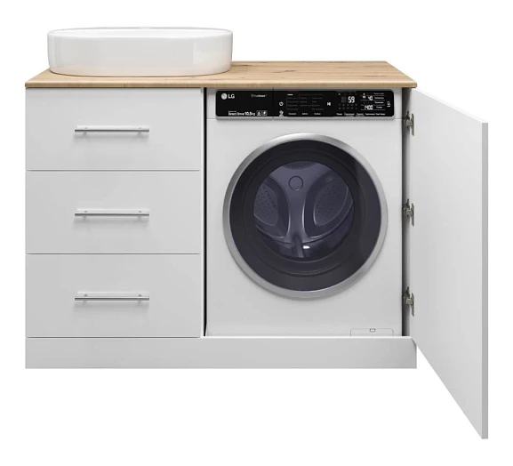 Тумба с раковиной Misty Респект-120 3 ящ. под стиральную машину левая