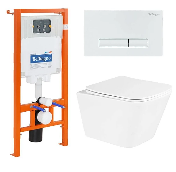 Комплект инсталляции 4 в 1 BelBagno (унитаз с сиденьем Due BB3103CHR/SC + система инсталляции BB002-80 с клавишей смыва BB018-GV-BIANCO)