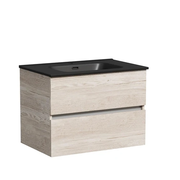 Тумба с раковиной Sancos Urban 70 дуб галифакс натуральный (раковина Element CN7007MB черная матовая)