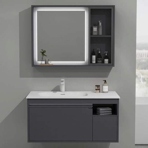 Комплект мебели Black & White Universe U910.1000 с подсветкой серый матовый