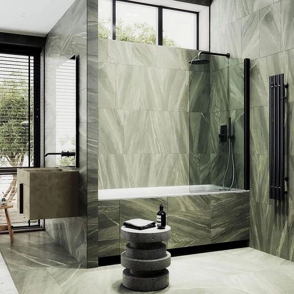 Душевая шторка на ванну MaybahGlass MGV-599-6 70*140 профиль черный матовый стекло прозрачное