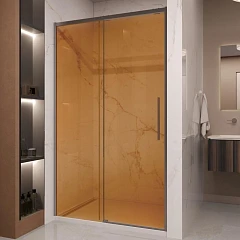 Душевая дверь в нишу Vincea Stella 120*200 стекло янтарь профиль вороненая сталь без поддона