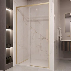 Душевая дверь в нишу Vincea Stella 120*200 стекло прозрачное профиль брашированное золото без поддона