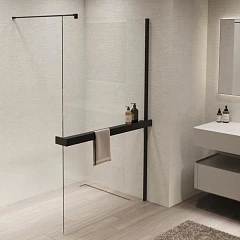 Душевая перегородка Vincea Walk-In 120*200 с полкой профиль черный матовый без поддона