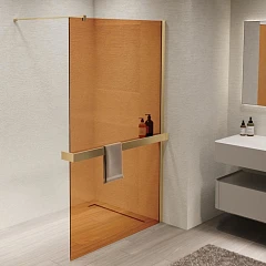 Душевая перегородка Vincea Walk-In 90*200 с полкой стекло янтарь профиль золото матовое без поддона