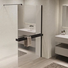 Душевая перегородка Vincea Walk-In 90*200 с полкой стекло зеркальное профиль черный матовый без поддона