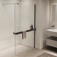 Душевая перегородка Vincea Walk-In 120*200 с полкой профиль вороненая сталь без поддона