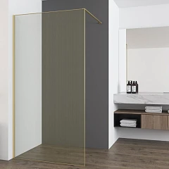 Душевая перегородка Vincea Walk-In 100*200 стекло ламинированное с золотыми нитями профиль брашированное золото без поддона