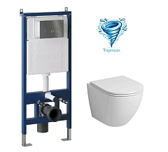 Комплект инсталляции Grossman с унитазом Tornado GR-4455SQ с кнопкой вороненая сталь