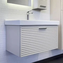 Тумба с раковиной Comforty Касабланка 80 серый шёлк с ручкой серый металлик MODUO 80