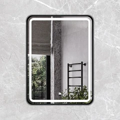 Зеркало Comforty Ситара-60 в алюм. раме, LED-подсветка, бесконт. сенсор, антизапот., черный матовый