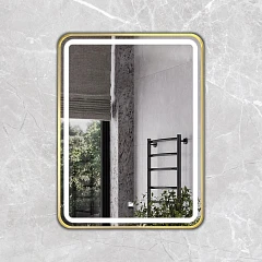 Зеркало Comforty Ситара-60 в алюм. раме, LED-подсветка, бесконт. сенсор, золотой матовый