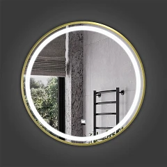 Зеркало Comforty Лея-60 в алюм. раме, LED-подсветка, бесконтактный сенсор, антизапотевание, золото