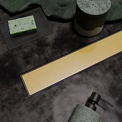 Veconi Душевой лоток Stesso VS900G боковой выпуск брашированное золото