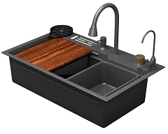 Кухонная мойка DQ DKS754606 75*46 многофункциональная серая матовая