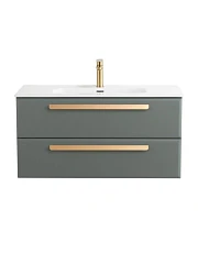 Тумба с раковиной Cezares Эко-Кер-Н/Eco-Cer-N 100 серо-зеленая матовая (раковина CZR-8095-100, ручки сатиновое золото)