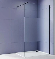 Душевая перегородка Aquatek Walk-in AQ.WI.090.3BL 90*200 с держателем L/R профиль черный, стекло прозрачное с матовой полосой без поддона
