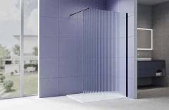 Душевая перегородка Aquatek Walk-in AQ.WI.100.2BL 100*200 с держателем L/R профиль черный матовый, стекло рифленое без поддона