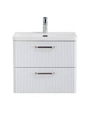 Тумба с раковиной BelBagno Дуэ/Due 60 белый металлик, ручки атласный никель