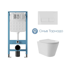 Комплект инсталляции Aqueduto Tecnica Novo с безободковым унитазом Cone Plus Tornado белый глянец, клавиша смыва Forma белый глянец Комплект инсталляции Aqueduto Tecnica Novo с безободковым унитазом Cone Plus Tornado белый глянец, клавиша смыва Forma белый глянец